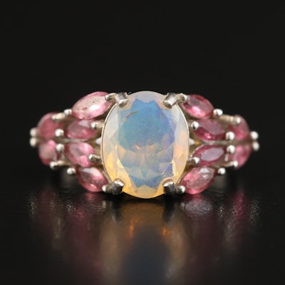 Sterling Opal and Tourmaline Oval Ring