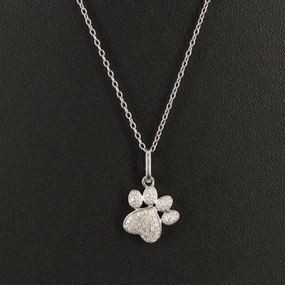 Sterling Diamond Paw Print Pendant Necklace