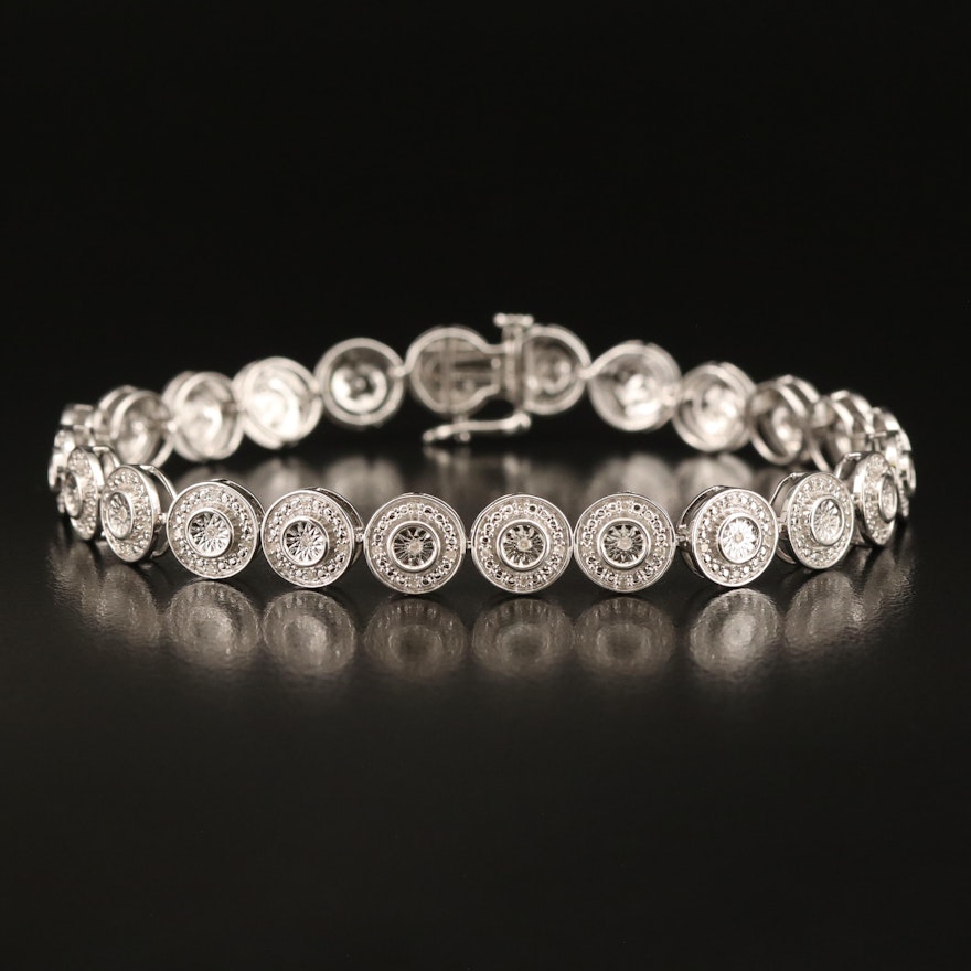 Sterling Diamond Circle Link Bracelet