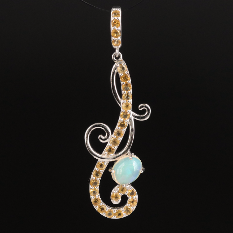 Sterling Opal and Citrine Scroll Pendant