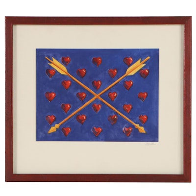 Watercolor Painting of Hearts and Arrows, Circa 2000
