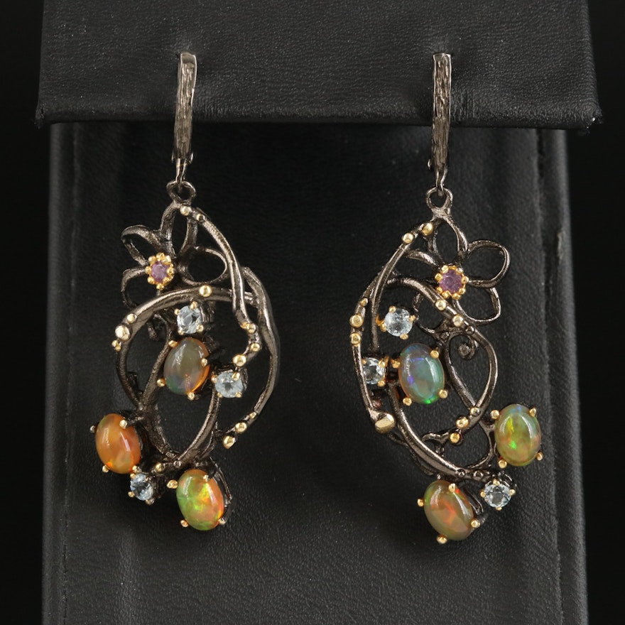 Sterling Giardinetti Earrings with Opal, Topaz and Amethyst