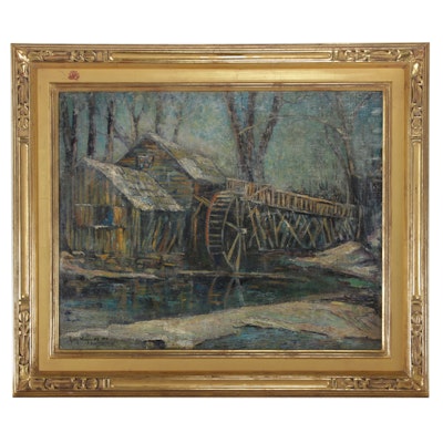 Guy Carleton Wiggins Oil Painting of Old Mill, Early 20th Century