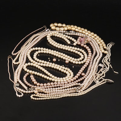 Vintage Faux Pearl, Rhinestone Bracelets and Necklaces with Sterling Clasp