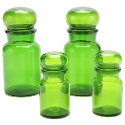 Belgian Green Glass Apothecary Jar Set