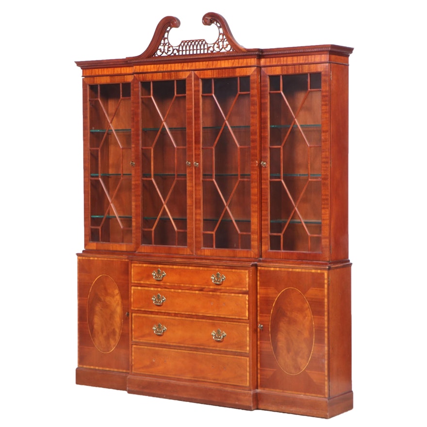 Baker Furniture Federal Style Mahogany and Crossbanded Breakfront China Cabinet