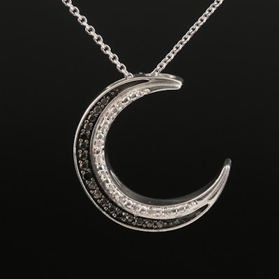 Sterling Diamond Crescent Moon Necklace