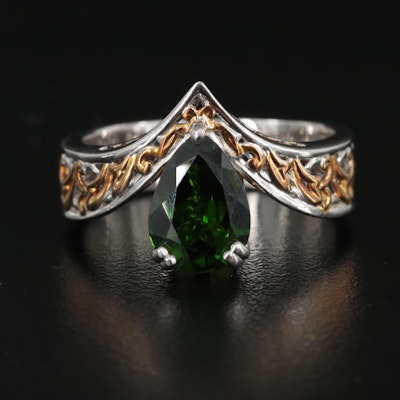 Sterling Diopside Chevron Ring