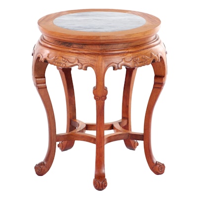 Marble Top Carved Oak Plant Stand
