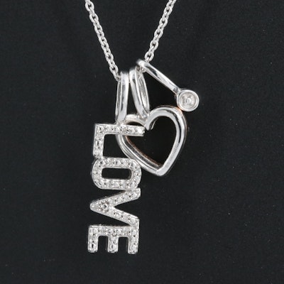 Sterling Diamond "Love" Pendant Necklace with 10K Rose Gold Accent