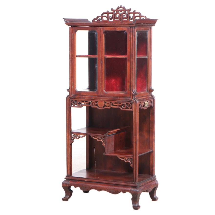 Chinese Style Mahogany Finish Wood Display Cabinet, Late 20th Century
