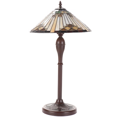 Lite Source Arts and Crafts Style Table Lamp with Slag Glass Shade