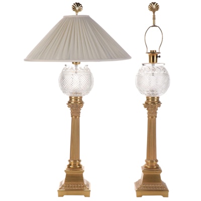 Neoclassical Style Cut Crystal and Brass Table Lamps, Late 20th Century