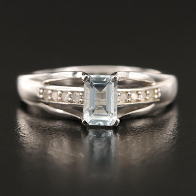 Sterling Aquamarine and Diamond Ring