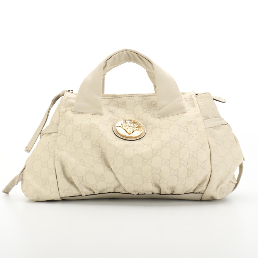 Gucci Medium Hysteria Handbag in Off-White GG Guccissima Leather