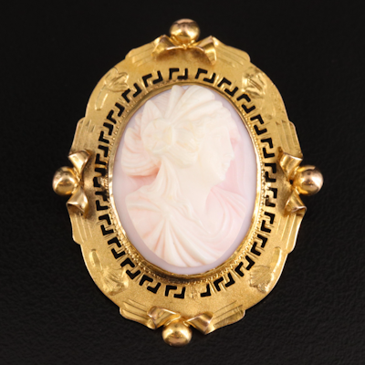 Antique 10K High Relief Conch Shell Cameo Brooch