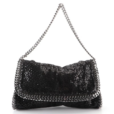 Stella McCartney Falabella Shoulder Bag in Black Sequined Synthetic Textile