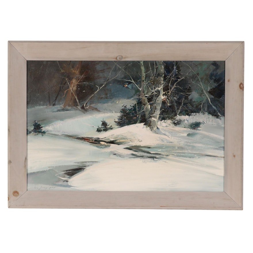 Charles C. Gruppe Winter Landscape Oil Painting of Snow-Covered Forest