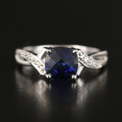 Sterling Sapphire Ring with Crossover Shoulders