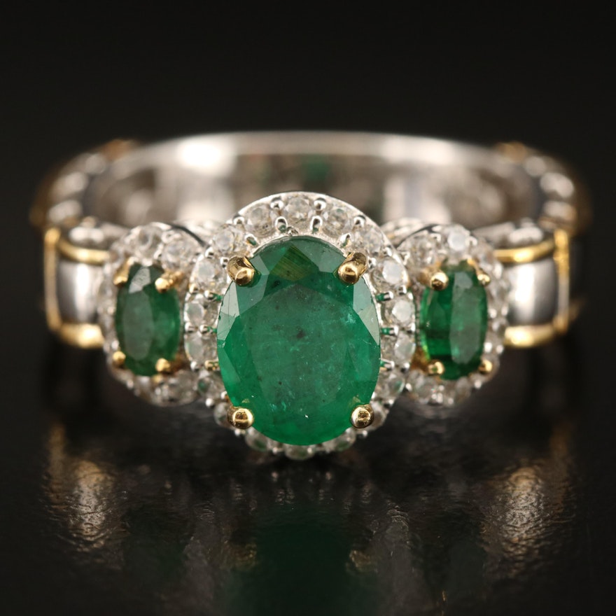Sterling Emerald and Zircon Ring