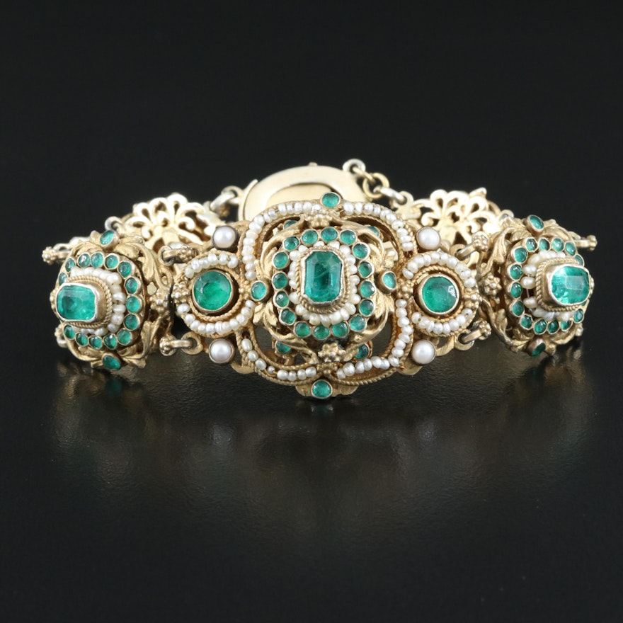 Austro-Hungarian 800 Silver Seed Pearl and Glass Paste Bracelet