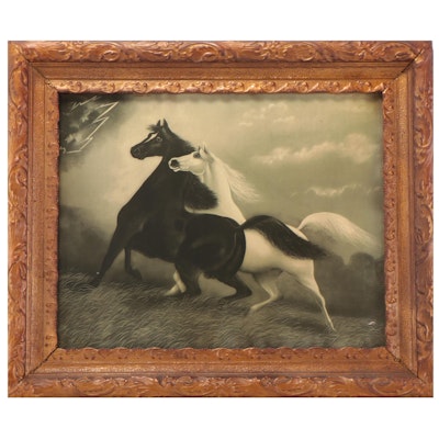 Halftone of Horses in a Storm, Early 20th Century