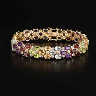 Sterling Cluster Bracelet with Topaz, Amethyst and Diamond