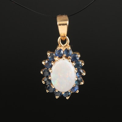 14K Opal and Sapphire Oval Pendant