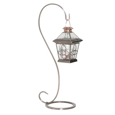 Decorative Candle Lantern on Metal Stand With Candle