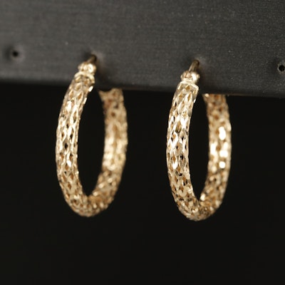 14K Diamond Cut Hoop Earrings