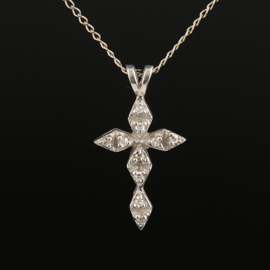 14K 0.04 CTW Diamond Cross Pendant Necklace