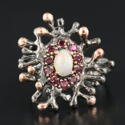Sterling Opal and Garnet Biomorphic Ring