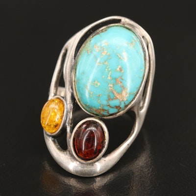 Sterling Turquoise and Amber Ring