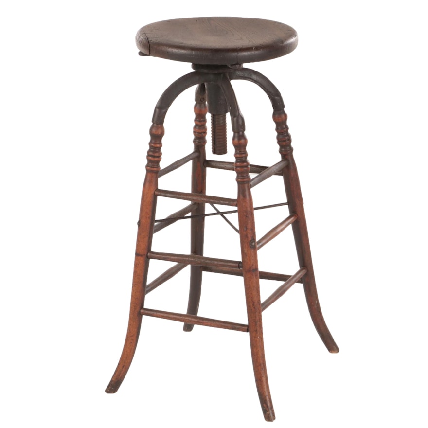 Phoenix Chair Co. Wood and Iron Industrial Stool, Late 19th/Early 20th Century