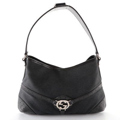 Gucci Reins Small Hobo Bag in Black Canvas and Perforated Leather