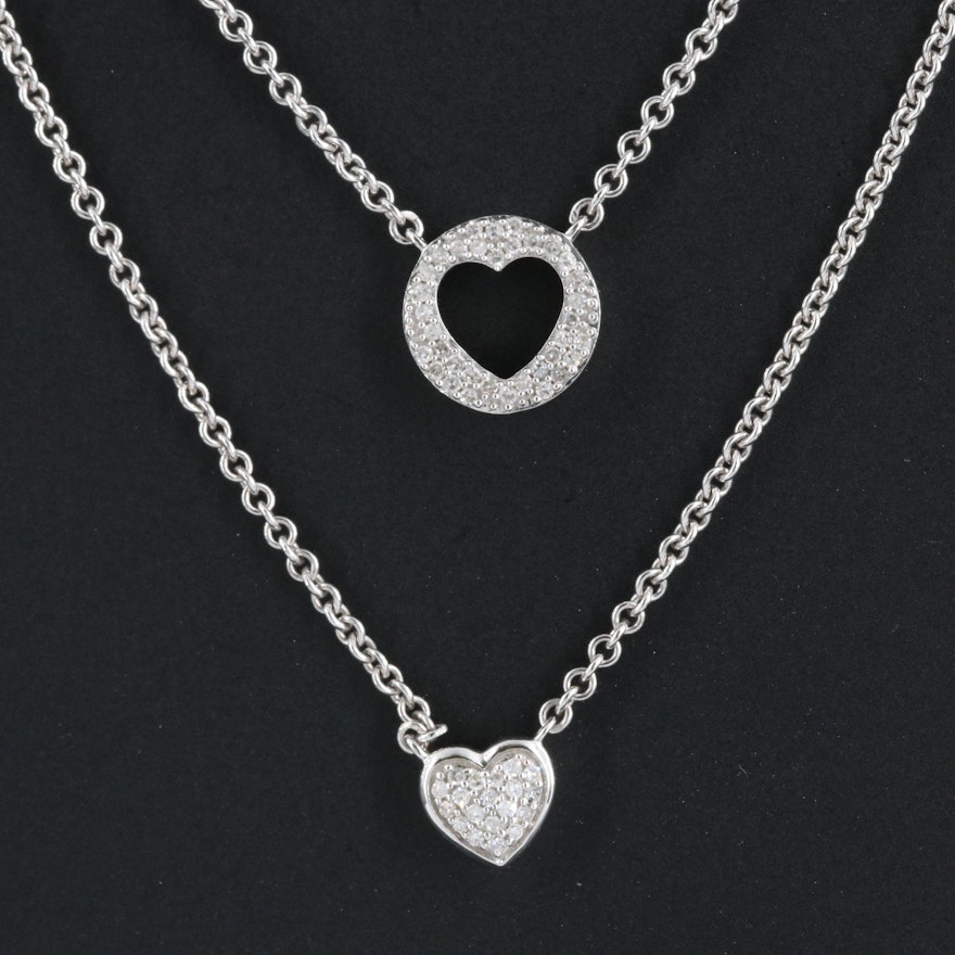Sterling Pavé Diamond Layered Heart Pendants Necklace