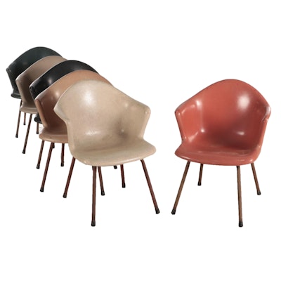 Six Mid Century Modern Fiberglass Shell Chairs, Mid-20th Century