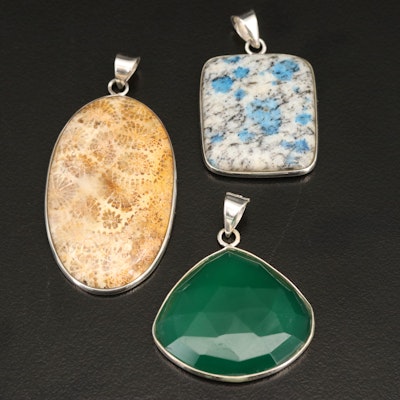 Sterling Pendant Selection with Chalcedony, Fossilized Coral and K2 Stone