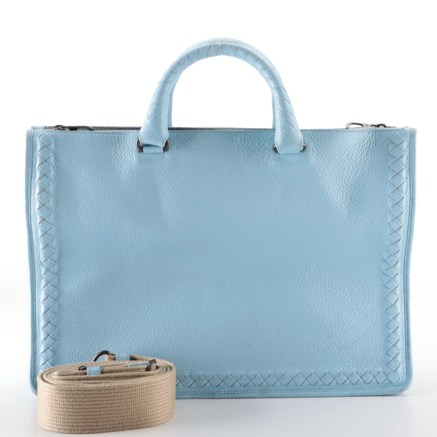 Bottega Veneta Two-Way Compartment Briefcase in Blue Grained Leather