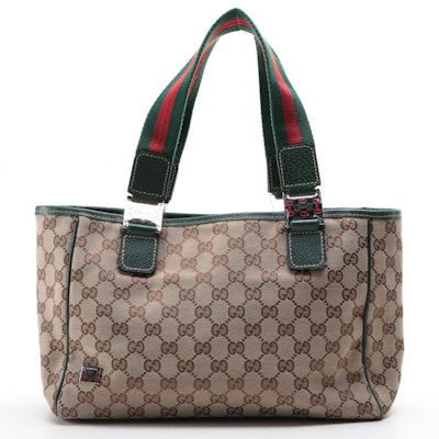 Gucci GG Canvas and Leather Web Strap Tote Bag