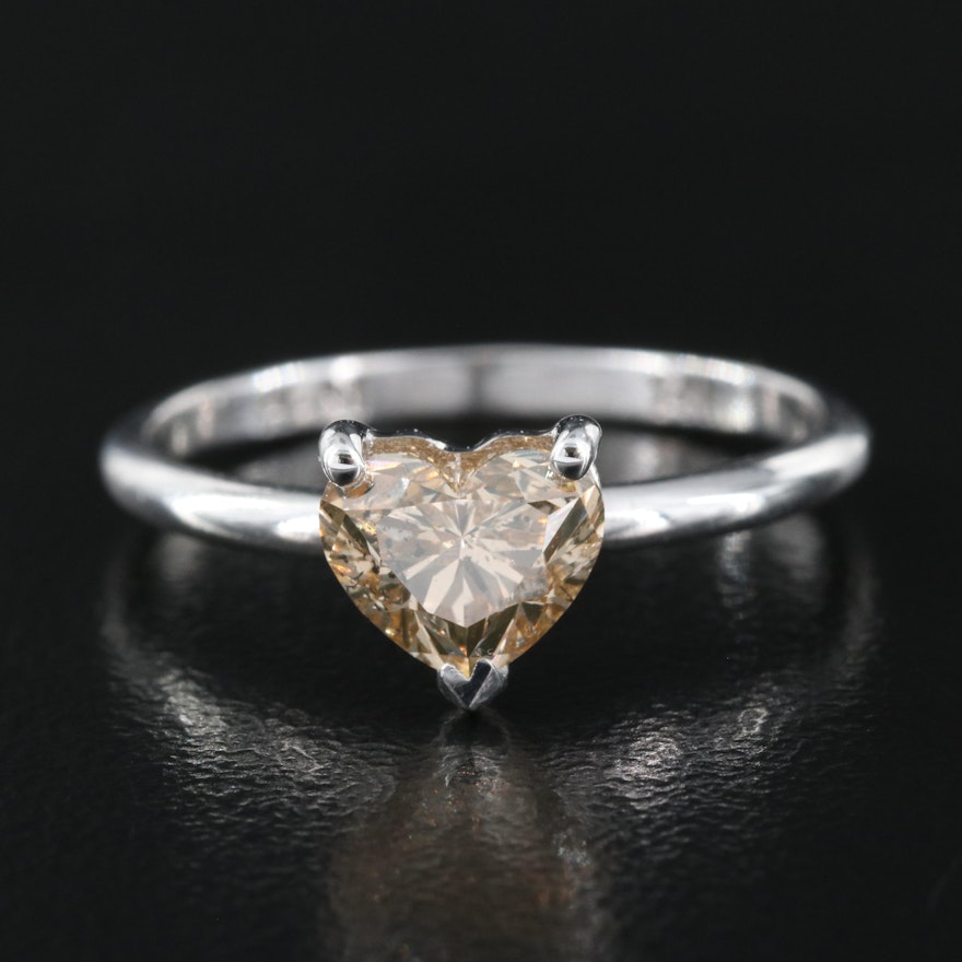 14K 1.06 CT Diamond Heart Solitaire Ring