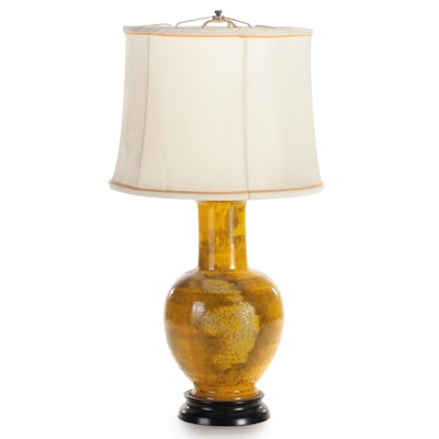 Yellow Glazed Ceramic Table Lamp, Mid to Late 20th Century