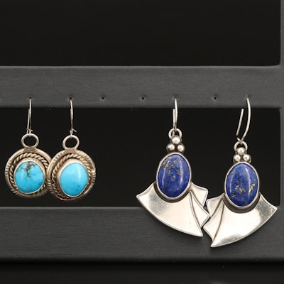 Stering Lapis Lazuli and Turquoise Earrings Including Anne Forbes