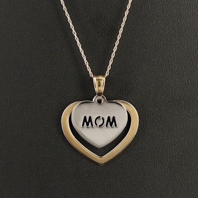 14K Two-Tone 'Mom' Heart Pendant Necklace
