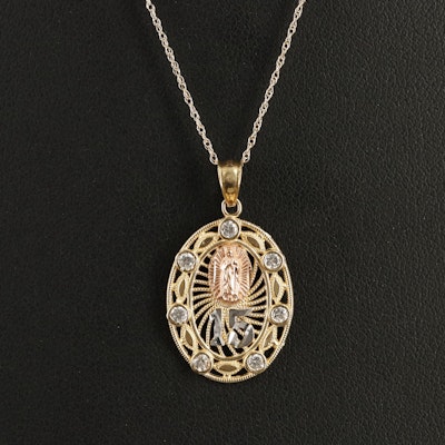 14K Virgen de Guadalupe Quinceañera Pendant Necklace with Rose Gold Accent