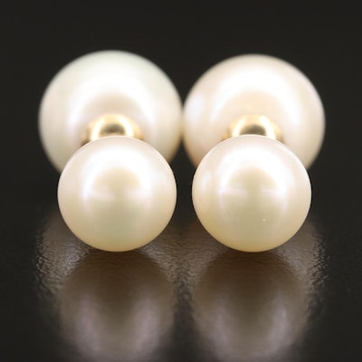 14K Button Pearl Front-Back Stud Earrings
