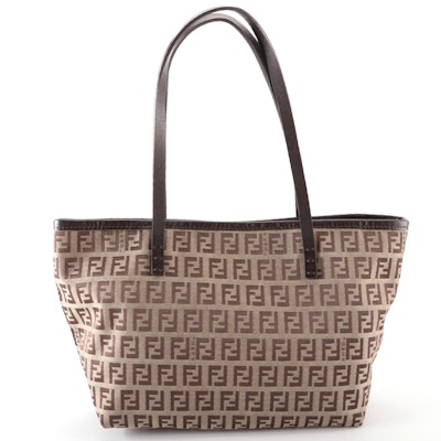 Fendi Zucchino Canvas and Leather Roll Tote Bag