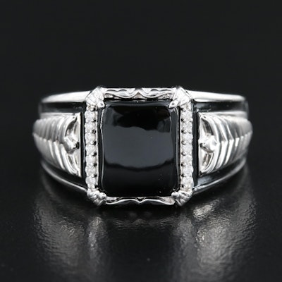 Sterling Black Onyx and Diamond Ring