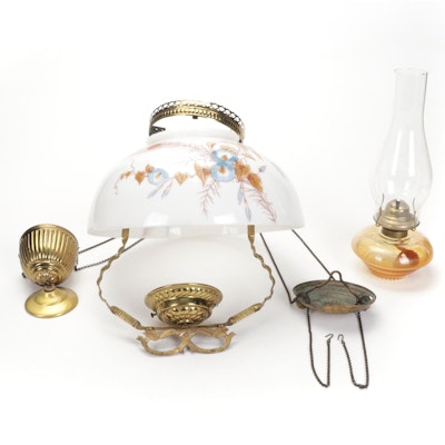 Victorian Hanging Oil Lamp with Milk Glass Shade, Late 19th to 20th Century