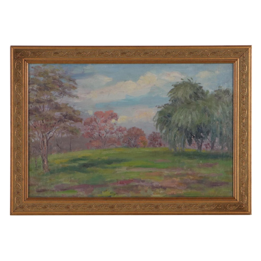 Charles Alfred Meurer Landscape Oil Painting "Eden Park," Circa 1929